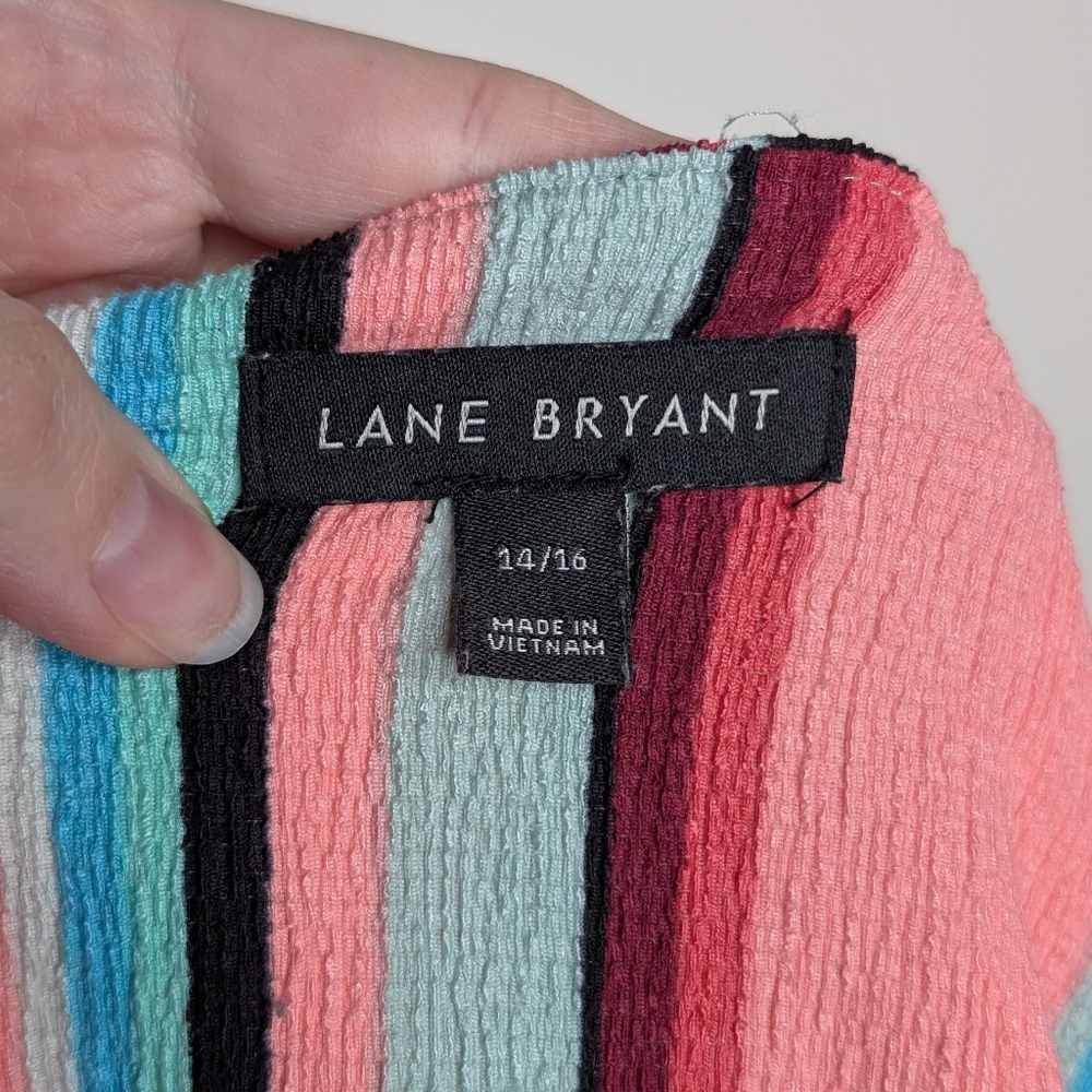 Lane Bryant Women's Pastel Multicolor Button-Front Belted Midi Dress Size 14/16 - Picture 16 of 16